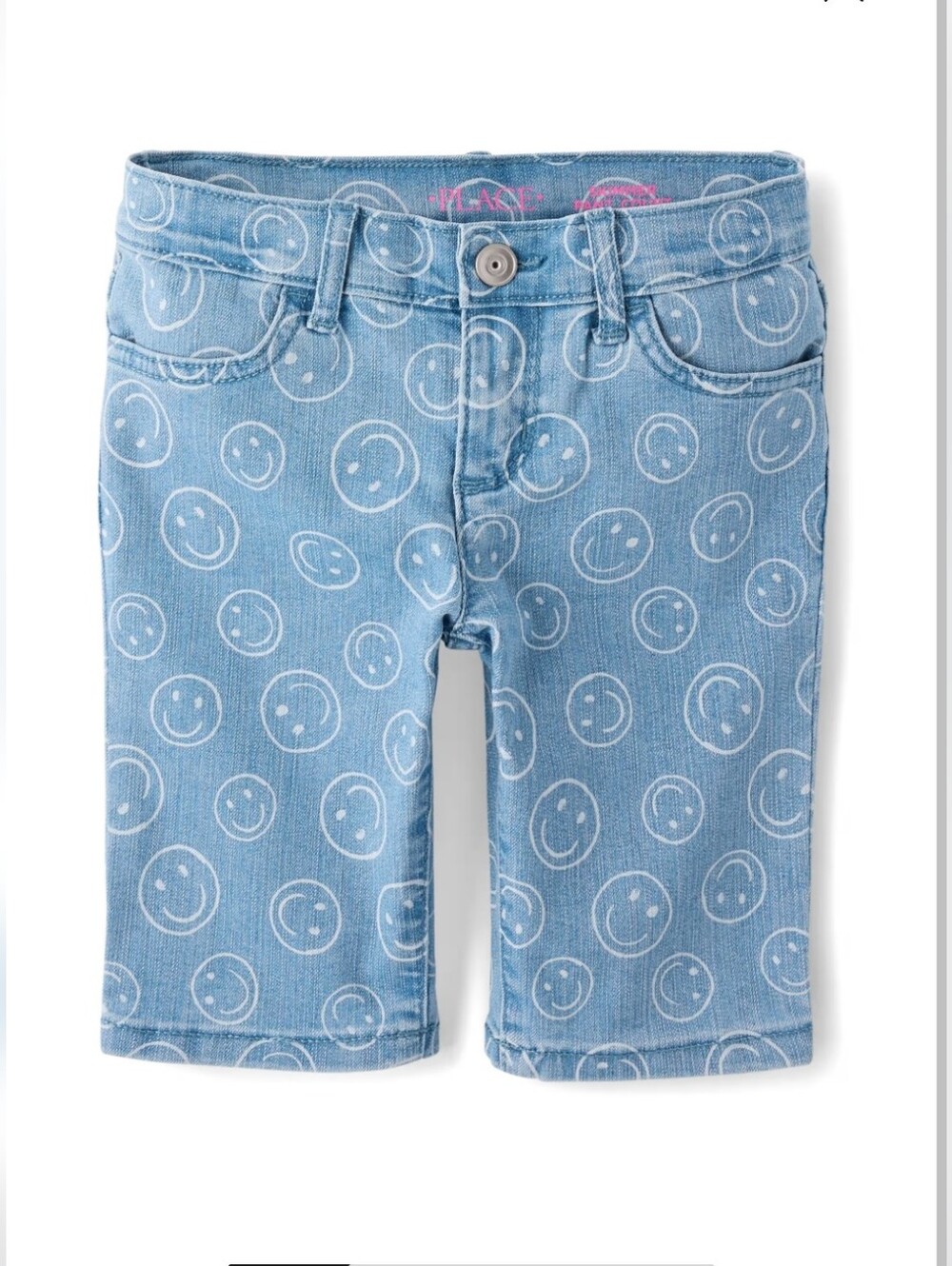 Girl Happy Face Denim Skimmer Shorts